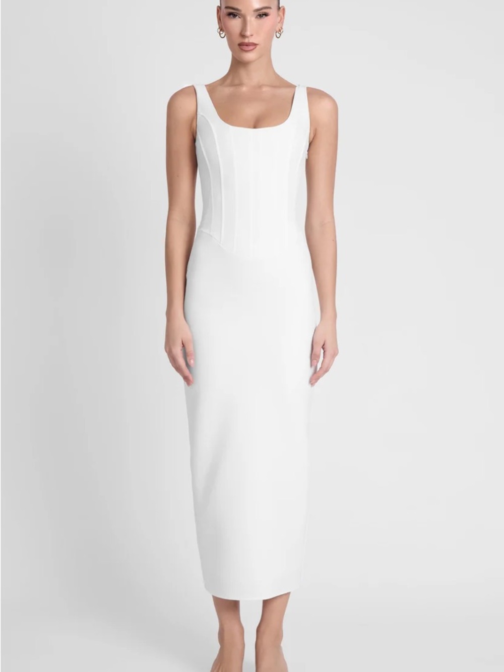 White Sleeveless Maxi Dress with Sculpted Bodice